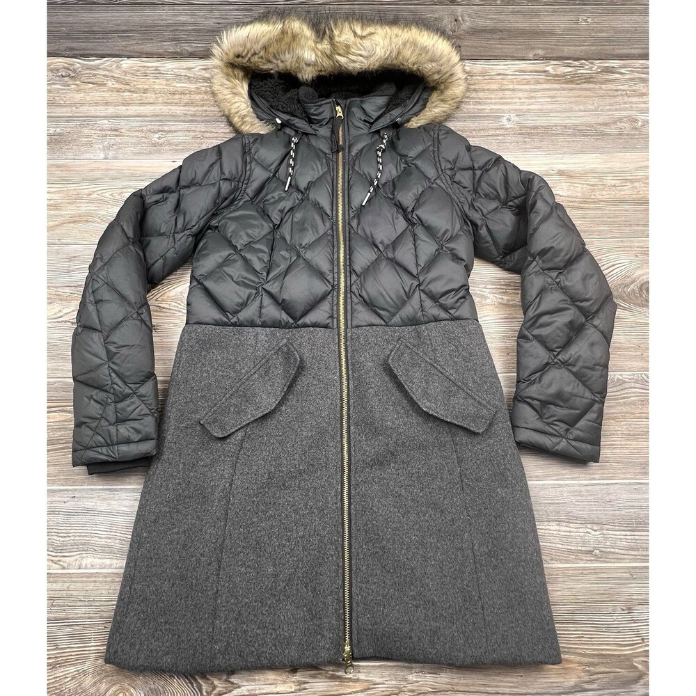 Eddie Bauer Lanely Hybrid Down Parka Jacket Coat Women's S Black/Grey Faux Fur
